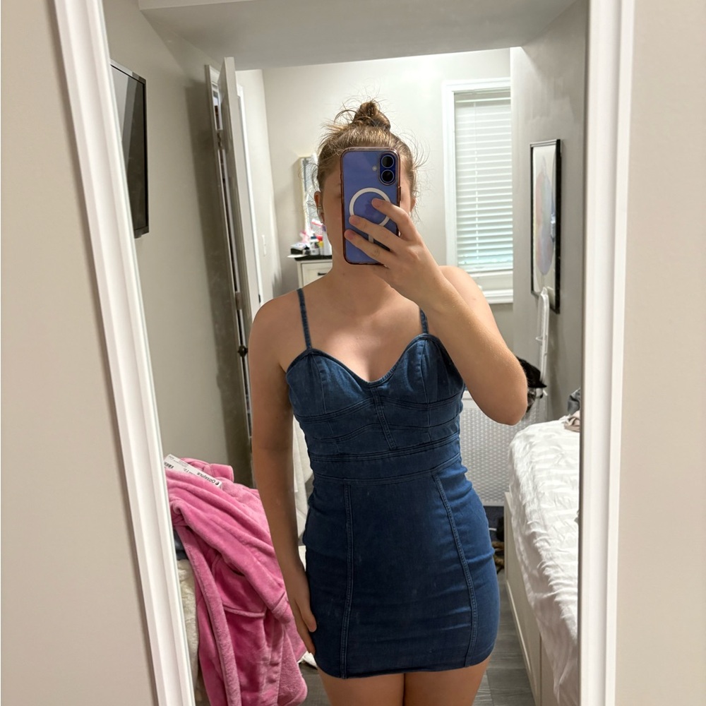 Denim Bodycon Mini Dress in Dark Blue
